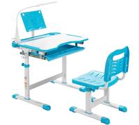 CostwayEnsemble Bureau et Chaise pour Enfants avec Éclairage LED Plateau Incliné et Tiroir Coulissant Réglable en Hauteur Bleu