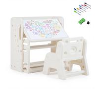CostwayEnsemble Bureau et Chaise pour Enfants Table d'Étude pour Enfants avec Étagères Latérales et Paniers de Rangement pour 3+ Ans Beige