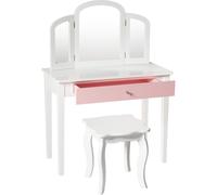 CostwayEnsemble Coiffeuse et Chaise avec Miroir Pliable pour Enfants Table et Tabouret de Maquillage de Style Princesse Blanc et Rose