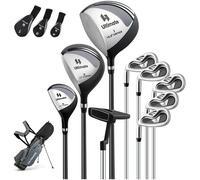 CostwayEnsemble Complet de Clubs de Golf Gauchers à Trépied Driver #1 460CC Bois #3 Hybride #4 avec Housses de Protection Fers #6 #7 #8 #9 Gris