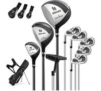 CostwayEnsemble Complet de Clubs de Golf Gauchers à Trépied Driver #1 460CC Bois #3 Hybride #4 avec Housses de Protection Fers #6 #7 #8 #9 Noir