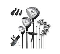 CostwayEnsemble Complet de Clubs de Golf Gauchers à Trépied Driver #1 460CC Bois #3 Hybride #4 avec Housses de Protection Fers #6 #7 #8 #9 Gris
