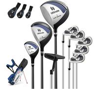 CostwayEnsemble Complet de Clubs de Golf Gauchers à Trépied Driver #1 460CC Bois #3 Hybride #4 avec Housses de Protection Fers #6 #7 #8 #9 Bleu