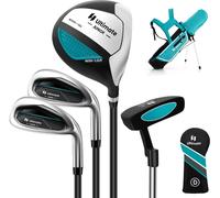 CostwayEnsemble Complet de Clubs de Golf Junior pour Enfants Âgés de 8 à 10 Ans Driver N°1 Fers #7 et #S et Putter Sac Trépied avec Capuche Anti-pluie Bleu