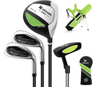 CostwayEnsemble Complet de Clubs de Golf Junior pour Enfants Âgés de 8 à 10 Ans Driver N°1 Fers #7 et #S et Putter Sac Trépied avec Capuche Anti-pluie Vert