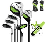 CostwayEnsemble Complet de Clubs de Golf Junior pour Enfants de 11 à 13 Ans Driver #1 Hybride #5 Fers #7 #9 #S et Putter Sac Trépied avec Capuche Anti-pluie Vert