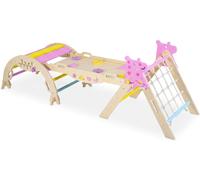 CostwayEnsemble d Escalade Triangulaire Licorne Jouets d Escalade Pliable pour Bébés avec Arche Rampe et Escaladeur Parc Thème Crèche Macaron