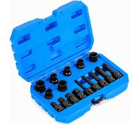 CostwayEnsemble de 16 Douilles pour Étriers de Frein à Percussion Jeu d'Outils de Réglage de Frein à Cliquet 1/2 Compatible 28 x 7 x 18 cm Bleu