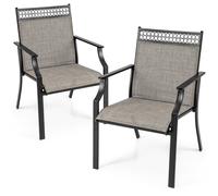 CostwayEnsemble de 2 Chaises avec Dossier Haut Accoudoirs Tissu à Séchage Rapide Cadre en Métal Robuste à Motif Ajouré pour Cour Jardin Café