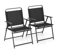 CostwayEnsemble de 2 Chaises de Extérieures Pliantes Chaises Portables avec Dossier et Accoudoirs Cadre en Métal Robuste Charge 150KG Noir