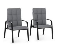 CostwayEnsemble de 2 Chaises de Patio avec Dossier Réglable en 5 Positions Coussins Amovibles et Accoudoirs en Métal Charge de 180KG Gris