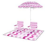 CostwayEnsemble de 2 Chaises de Plage avec Parasol et Couverture de Plage Parasol avec Sac de Transport 2 Chaises Pliantes Rose