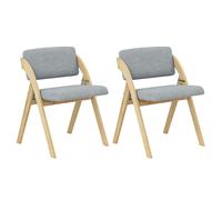CostwayEnsemble de 2 Chaises de Salle à Manger Chaise de Cuisine Pliable avec Pieds en Bois de Caoutchouc Siège et Dossier Rembourrés Gris