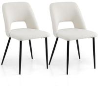 CostwayEnsemble de 2 Chaises de Salle à Manger Chaise Rembourrée Moderne avec Dossier Creux Pieds en Métal Blanc