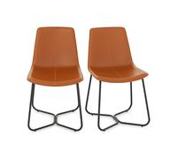 CostwayEnsemble de 2 Chaises de Salle à Manger Chaises de Cuisine avec Revêtement en Similicuir et Pieds Métalliques sans Accoudoirs Marron