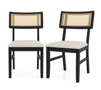 CostwayEnsemble de 2 Chaises de Salle à Manger en Rotin Chaises de Cuisine Rembourrées en Tissu avec Siège Matelassé Pieds en Bois Noir