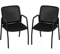 CostwayEnsemble de 2 Chaises de Salle d'Attente Dossier Ergonomique en Maille Accoudoirs Robustes et Siège Rembourré Chaises en Maille Noir