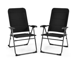 CostwayEnsemble de 2 Chaises Longues de Patio Rembourrées Fauteuils Inclinables à 7 Positions Réglables Chaise Pliante Capacité 136 Kg Noir