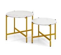 CostwayEnsemble de 2 Tables Basses Rondes Tables Basses Gigognes de 55 cm et 65 cm avec Cadre en Métal Blanc