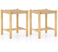 CostwayEnsemble de 2 Tabourets de Bar de 45 cm Cadre en Bois de Caoutchouc et Siège en Papier Tissé Tabouret sans Dossier Rustique Naturel
