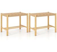 CostwayEnsemble de 2 Tabourets de Bar de 45 cm Cadre en Bois de Caoutchouc et Siège en Papier Tissé Tabouret sans Dossier Naturel