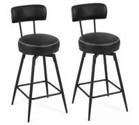 CostwayEnsemble de 2 Tabourets de Bar Pivotants Chaises de Bar Modernes avec Dossier Rembourré Repose-Pieds et Pieds en Métal Noir