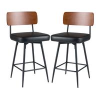 CostwayEnsemble de 2 Tabourets de Bar Pivotants Chaises de Bar Modernes avec Dossier Rembourré Repose-Pieds et Pieds en Métal Noir