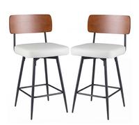 CostwayEnsemble de 2 Tabourets de Bar Pivotants Chaises de Bar Modernes avec Dossier Rembourré Repose-Pieds et Pieds en Métal Blanc