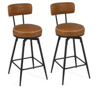 CostwayEnsemble de 2 Tabourets de Bar Pivotants Chaises de Bar Modernes avec Dossier Rembourré Repose-Pieds et Pieds en Métal Marron