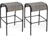CostwayEnsemble de 2 Tabourets de Bar Tabourets Bistrot en Métal Haut de 76 cm Siège en Tissu Incurvé Cadre en Métal Robuste Café