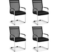 CostwayEnsemble de 4 Chaises de Bureau pour Invités Chaise de Conférence avec Base Luge Accoudoirs en Métal Chaise de Réunion Noir