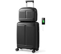 CostwayEnsemble de Bagages 2 Pièces Valise Cabine 50 CM et Trousse à Cosmétiques 35 CM Bagage à Coque en PP avec Serrure TSA Port USB Noir