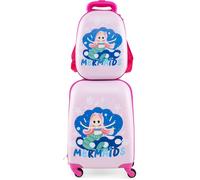 CostwayEnsemble de Bagages à Main 2 Pièces avec Roues Tournantes Valise à Coque Rigide Roulante et Sac à Dos Coloré