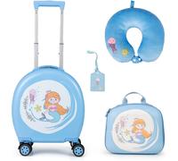 CostwayEnsemble de Bagages pour Enfants Ensemble de Valises d'Aviation 4 Pièces avec Bagage à Main Sac à Dos de 35L Bleu