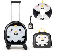 CostwayEnsemble de Bagages pour Enfants Ensemble de Valises d'Aviation 4 Pièces avec Bagage à Main Sac à Dos de 35L Noir