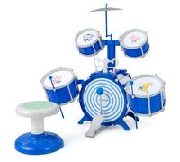 CostwayEnsemble de Batterie de Jazz pour Enfants Grosse Caisse 2 Caisses Centrales 2 Caisses Claires Cymbale Baguettes Pédale pour Les 3 Ans et Plus Bleu