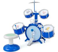CostwayEnsemble de Batterie de Jazz pour Enfants Grosse Caisse 2 Caisses Centrales 2 Caisses Claires Cymbale Baguettes Pédale pour Les 3 Ans et Plus Bleu