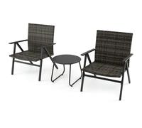 CostwayEnsemble de Bistro de Patio 3 Pièces Fauteuils de Loisirs en Cadre Métallique & Table D'appoint Ronde avec Siège et Dossier en Rotin Gris