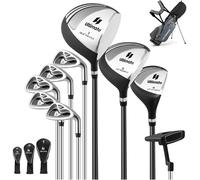 CostwayEnsemble de Clubs de Golf 9 Pièces pour Débutant avec Sac Trépied Conception Ergonomiqu en Métal Robuste Gris