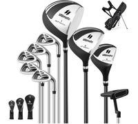 CostwayEnsemble de Clubs de Golf 9 Pièces pour Débutant avec Sac Trépied Conception Ergonomiqu en Métal Robuste Noir