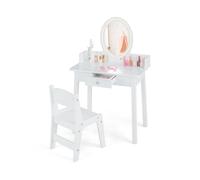 CostwayEnsemble de Coiffeuse pour Enfants avec Miroir Éclairé Coiffeuse de Maquillage avec Chaise Éclairage Led Bicolore Organisateur de Blanc