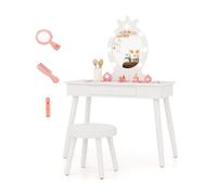 CostwayEnsemble de Coiffeuse pour Enfants avec Miroir Eclairé Ensemble de Table et Tabouret avec Luminosité Réglable pour 3-7 Ans Blanc