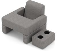 CostwayEnsemble de Coussin de Lecture 3 Pièces Bureau Portable Extra Large avec Sous-Verre Coussin de Dos & Poche de Rangement Gris