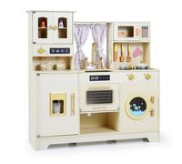 CostwayEnsemble de Cuisine Jouet de Simulation avec Cuisinières Robinet Évier Machine à Café Distributeur de Glace Micro-ondes pour 3 Ans+ Beige