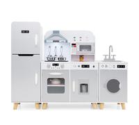 CostwayEnsemble de Cuisine pour 3 Ans+ Jouet de Cuisine 3 en 1 avec Réfrigérateur Machine à Laver Machine à Glaçons Evier Four Micro-ondes Gris