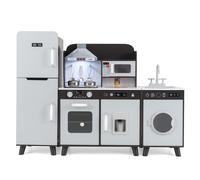 CostwayEnsemble de Cuisine pour 3 Ans+ Jouet de Cuisine 3 en 1 avec Réfrigérateur Machine à Laver Machine à Glaçons Evier Four Micro-ondes Noir