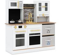 CostwayEnsemble de Cuisine pour Enfants avec Cuisinières avec Sons et Lumières Machine à Café Robinet & Batterie de Cuisine pour 3+ Ans Naturel