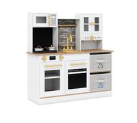 CostwayEnsemble de Cuisine pour Enfants avec Cuisinières avec Sons et Lumières Machine à Café Robinet & Batterie de Cuisine pour 3+ Ans Naturel