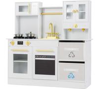 CostwayEnsemble de Cuisine pour Enfants avec Cuisinières avec Sons et Lumières Machine à Café Robinet & Batterie de Cuisine pour 3+ Ans Blanc