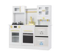 CostwayEnsemble de Cuisine pour Enfants avec Cuisinières avec Sons et Lumières Machine à Café Robinet & Batterie de Cuisine pour 3+ Ans Blanc